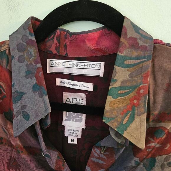 VINTAGE Anne Pinkerton APE 70s Stylish Comfortable Eclectic Unique Blouse Medium - Picture 10 of 12